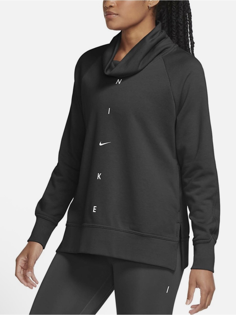 Nike Dry Get Fit Sweatshirt Funnel Neck Pullover Logo Design Size S Black